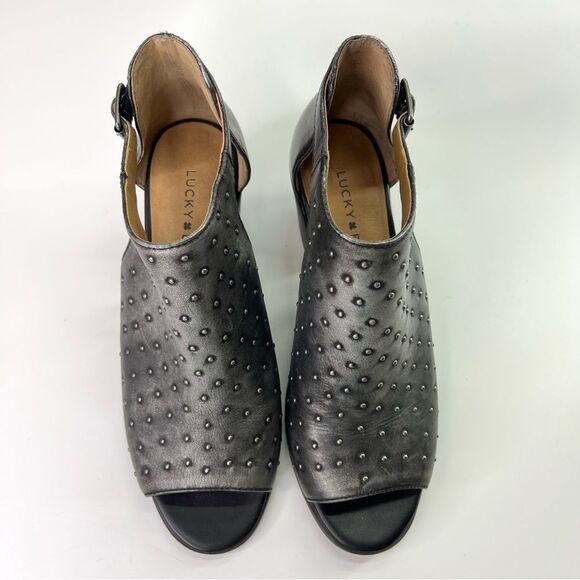 Lucky Brand Barimo Open Toe Studded Leather Booties 7.5 Metallic Grey - Picture 4 of 16